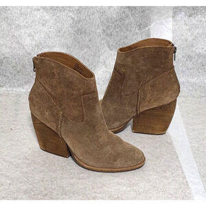 Kork-Ease Camber Suede Ankle Boots Brown Wood Stacked Heel Women's 6.5 M